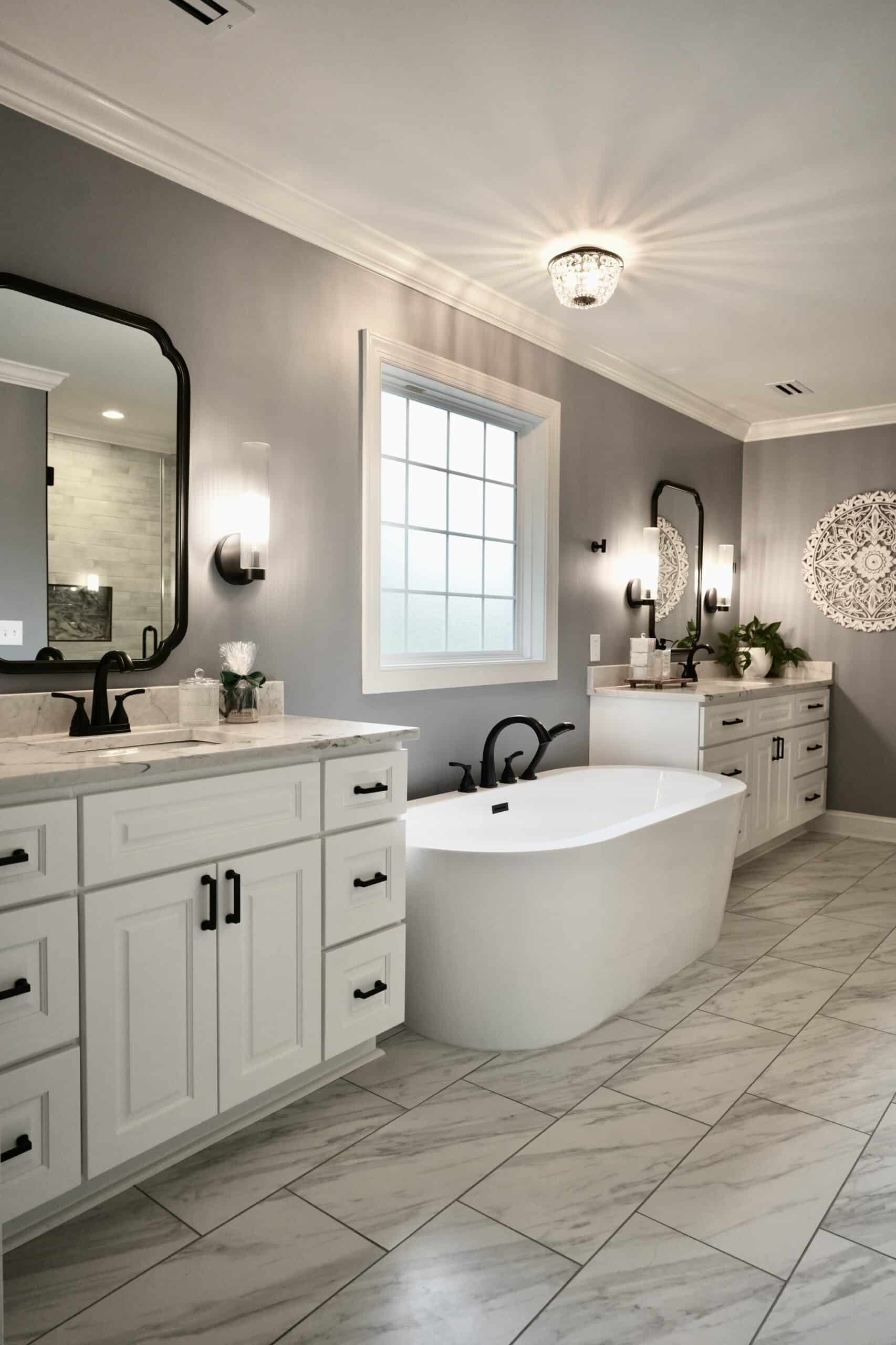 Sleek primary bathroom remodeled in Durham, North Carolina